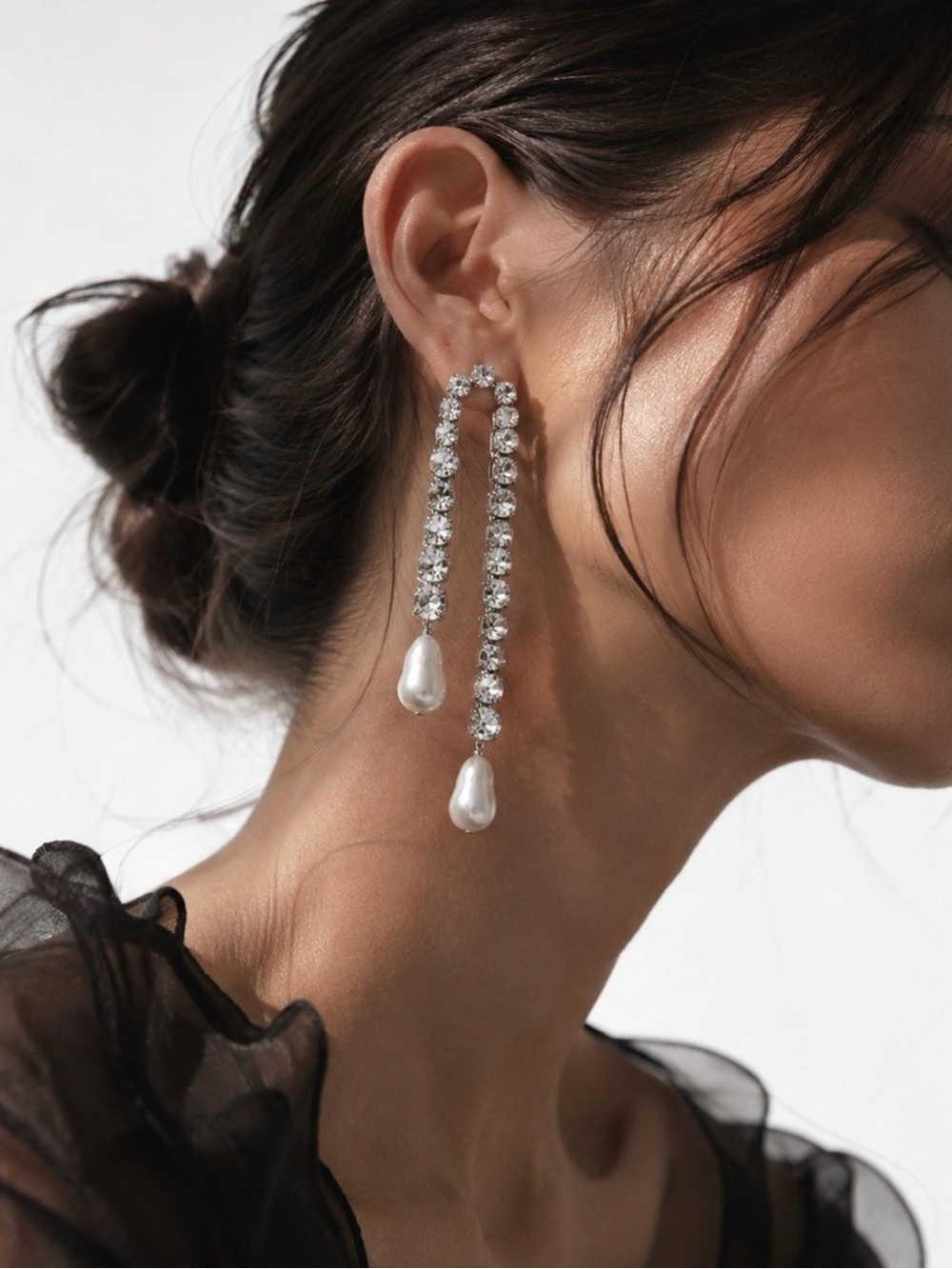 Crystal Rhinestone Pearl Drop earrings Bridal Wedding Statement Jewelry